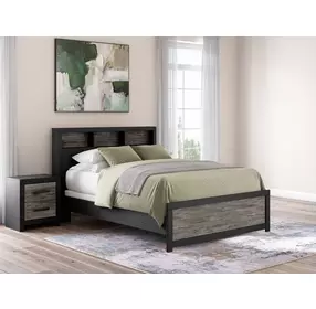 Jonnifer Warm Gray and Matte Black Queen Bookcase Headboard with LED