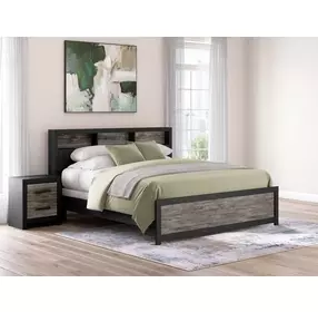 Jonnifer Warm Gray and Matte Black King Bookcase Headboard with LED