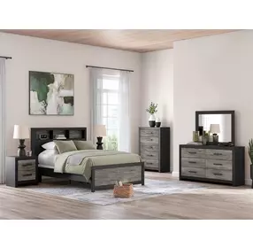 Jonnifer Black and Gray Full Panel Bookcase Bed