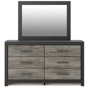 Jonnifer Black and Gray 6 Drawer Dresser with Rectangular Mirror