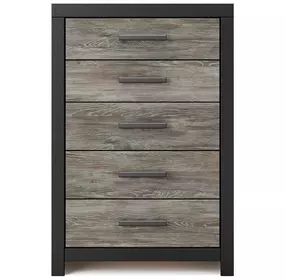 Jonnifer Warm Gray and Matte Black 5 Drawer Chest