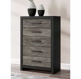 Jonnifer Warm Gray and Matte Black 5 Drawer Chest