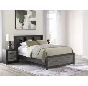 Jonnifer Warm Gray and Matte Black Queen Bookcase Headboard