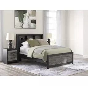 Jonnifer Warm Gray and Matte Black Full Bookcase Headboard