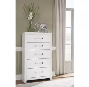 Raechalla Matte White 5 Drawer Chest
