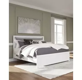Raechalla White King Upholstered Panel Bed with LED