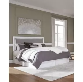 Raechalla White and Gray King Upholstered Panel Headboard and LED