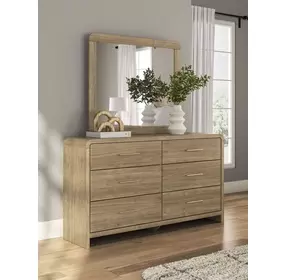 Dovander Warm Brown 6 Drawer Dresser and Rectangular Mirror