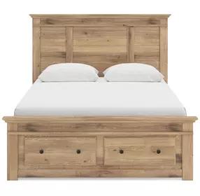 Fenderport Tan Panel Bedroom Set with Storage Footboard and 2 Side Drawer