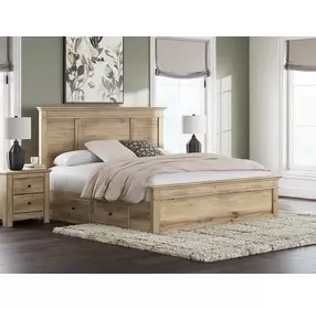Fenderport Tan King Panel Bed with 2 Side Drawer Storage