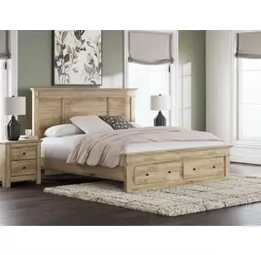 Fenderport Tan King Panel Bed with Storage Footboard