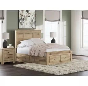 Fenderport Tan Full Panel Bed with Storage Footboard and 2 Side Drawer