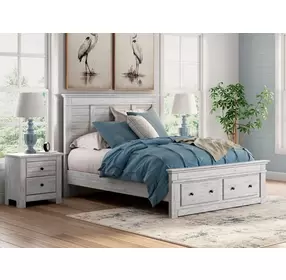 Allihauser Whitewash King Panel Bed with Storage Footboard