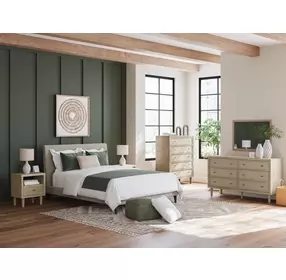 Cielden Soft Gray Queen Upholstered Panel Bed