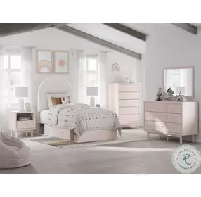 Wistenpine White And Blush Twin Upholstered Panel Storage Bed