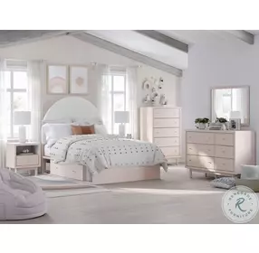 Wistenpine White And Blush Full Upholstered Panel Storage Bed