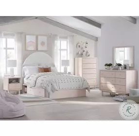 Wistenpine White And Blush Full Upholstered Panel Bed with Side Storage