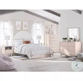 Wistenpine White And Blush Full Upholstered Panel Bed