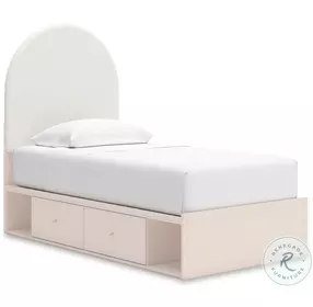 Wistenpine White And Blush Youth Upholstered Panel Bedroom Set with Double Sided Storage