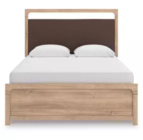 Hollymount Tan and Brown Upholstered Panel Bedroom Set with LED