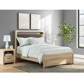 Hollymount Tan and Brown Queen Upholstered Panel Headboard with LED