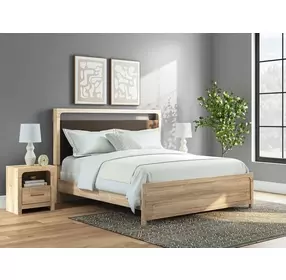 Hollymount Tan and Brown King Upholstered Panel Bed with LED