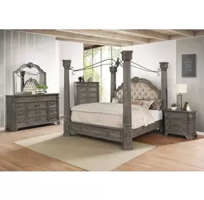 B01550 Gray Upholstered King Canopy Bed