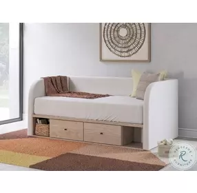 Shapella Tan And White Twin Upholstered Daybed with Storage