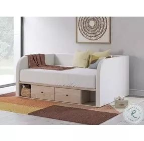 Shapella Tan And White Full Upholstered Daybed with Storage