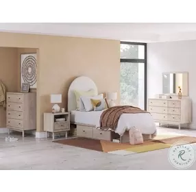 Shapella Tan And White Twin Upholstered Panel Bed with Storage