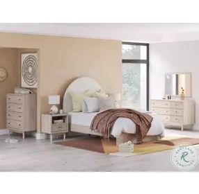 Shapella Tan And White Full Upholstered Panel Bed