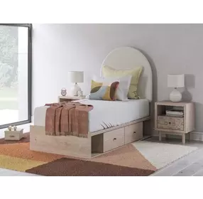 Shapella Brown and White Twin Upholstered Panel Headboard