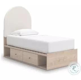 Shapella Tan And White Youth Upholstered Panel Bedroom Set with Double Underbed Storage