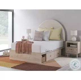 Shapella Tan And White Full Upholstered Panel Bed with Double Underbed Storage