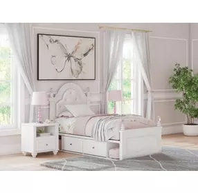 Maylilly Light Gray and White Twin Upholstered Storage Panel Bed with LED