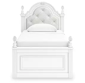 Maylilly Light Gray and White Youth Upholstered Panel Bedroom Set with LED