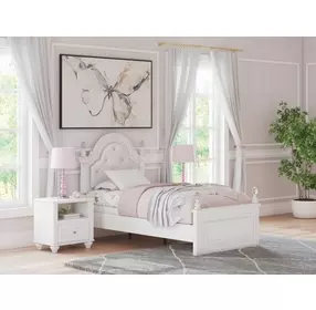 Maylilly Light Gray and White Twin Upholstered Panel Bed with LED