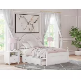 Maylilly Light Gray and White Full Upholstered Storage Panel Bed with LED