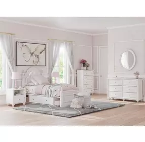 Maylilly White 6 Drawer Dresser and Round Mirror