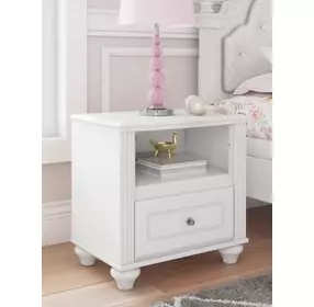 Maylilly White 1 Drawer Nightstand with USB Charging and LED