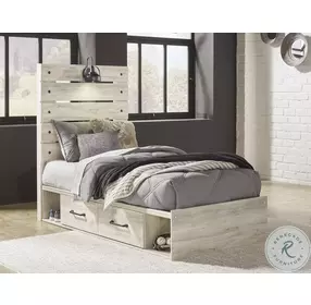 Cambeck Whitewash Twin Panel Bed with One Side Storage