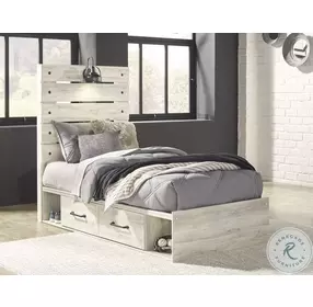 Cambeck Whitewash Twin Panel Bed with Double Under Bed Storage