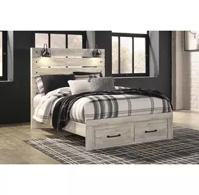 Cambeck Whitewash Queen Storage Panel Bed with USB Charging and LED