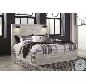 Cambeck Whitewash King Panel Bed with Double Under Bed Storage