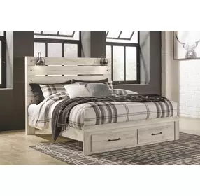Cambeck Whitewash King Storage Panel Bed with USB Charging and LED
