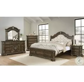 B01920 Medium Oak Queen Upholstered Sleigh Bed