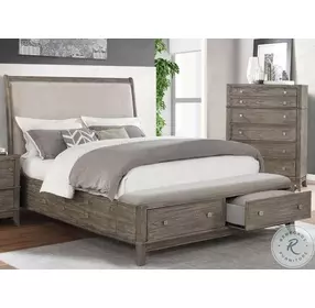 Shores Brushed Brown Upholstered Storage Sleigh Bedroom Set with Bench Footboard