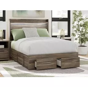 Baystorm Brown Full Storage Panel Bed with LED and 6 Drawers