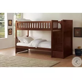 Rowe Dark Cherry Twin Over Twin Step Bunk Bed
