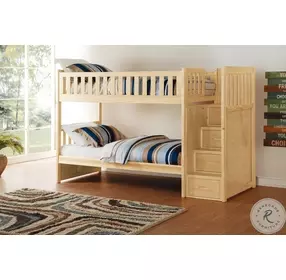 Bartly Natural Pine Twin Over Twin Bunk Bed with Storage